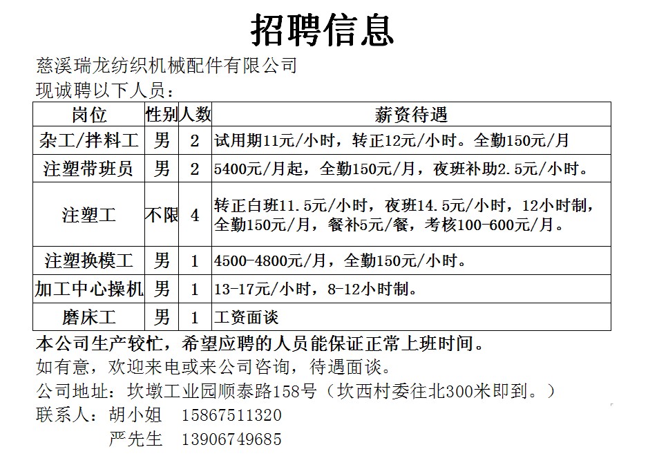 仙居普工最新招聘信息详解